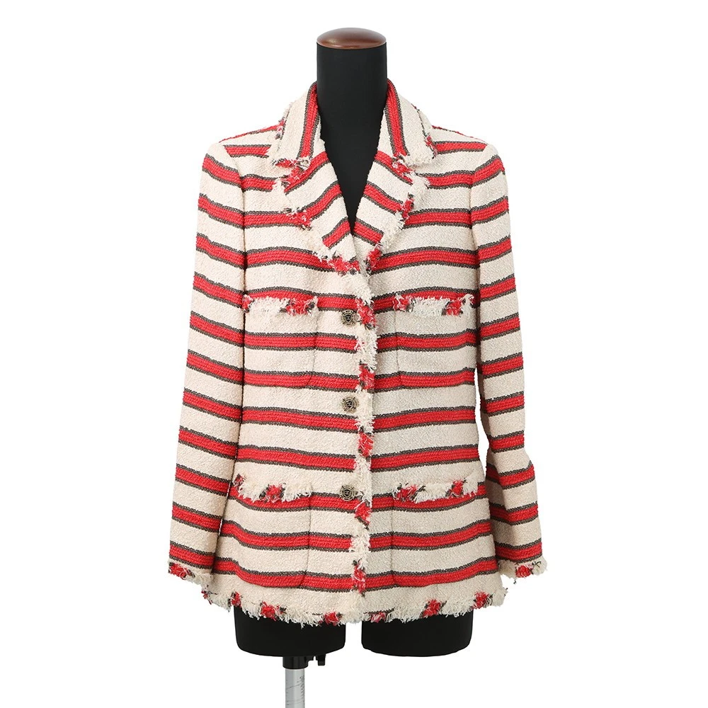 Chanel — CHANEL Striped Tweed Jacket Size 42 Cotton 38%/Silk 38%/Polyamide 17%/Wool  ...