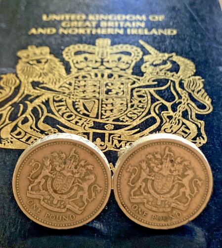 Vintage UK One Pound Coin Cufflinks  Royal Coat of Arms – Handmade