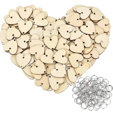 200 Pcs Wooden Heart Tags with Holes Rings for Family Birthday Plaque DIY