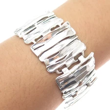 HAGIT GORALI 925 Sterling Silver Vintage Israel Modernist Panel Link Bracelet 6"