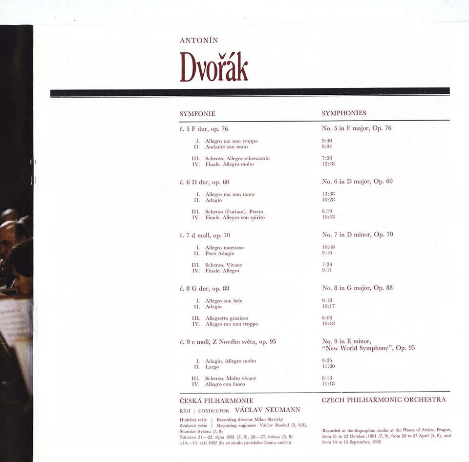5LP Box DVORAK Symphonies 5-9 NEUMANN Czech PO Supraphon 11104061 NM Digital Rec - Image 2 of 3