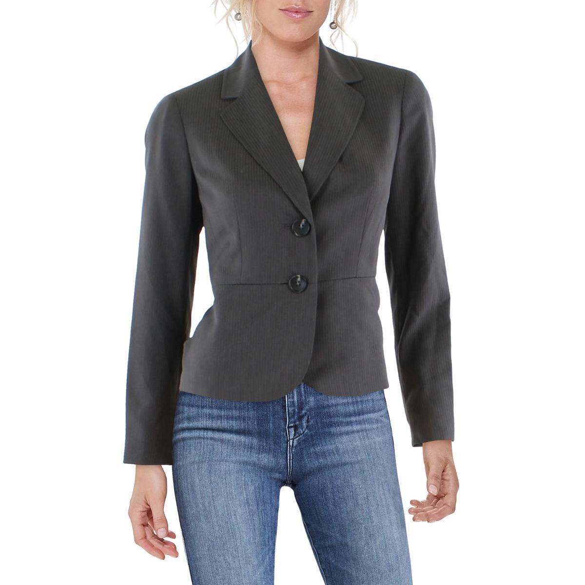 Женский серый тканый блейзер в полоску с двумя пуговицами Le Suit Petites 4P BHFO 0112