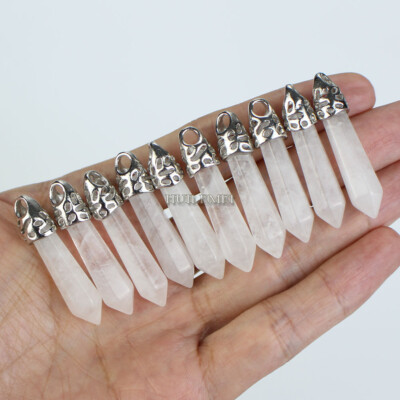 10pcs Natural Clear Quartz Hexagonal Pointed Pendant Bead Reiki Chakra Healing