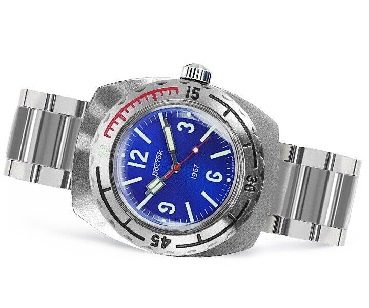 New Mens Automatic 1967 Watch Vostok Amphibian 90081A Blue Dial (20 ATM) New Mens Automatic 1967 Watch Vostok Amphibian 90081A Blue Dial (20 ATM)