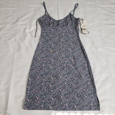 All That Jazz Vintage Microfloral Babydoll Dress Women's M Gray Y2K Cherry 90s
