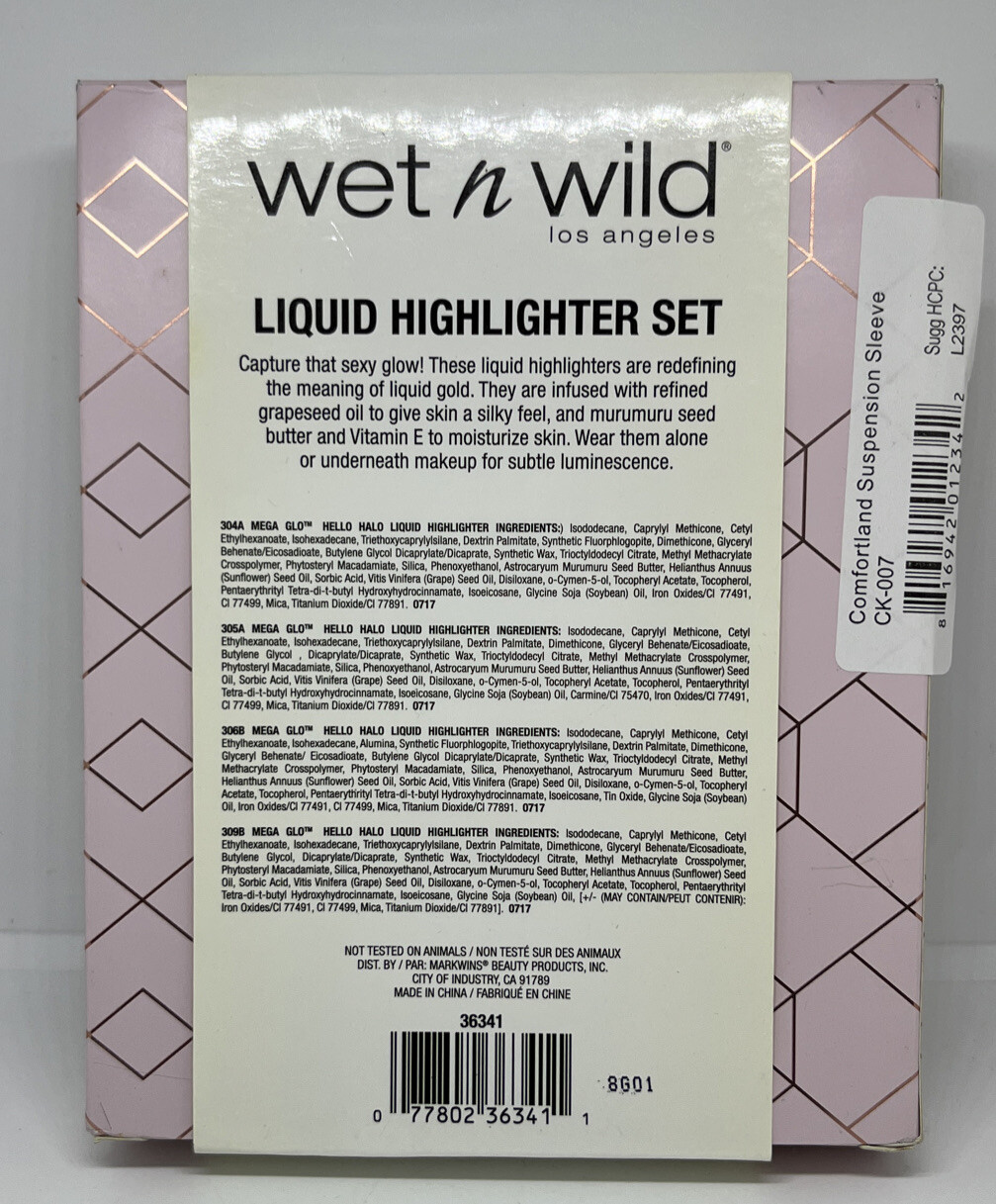 Wet N Wild Liquid Highlighter Set 4 Pieces New 4 Mini Mega Glo Hello Halo