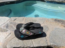MONTANA WEST  BLING  WEDGE  FLIP FLOPS SIZE 8 Multi Aztec Rhinestone Cross