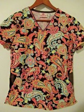 SCRUB UNIFORM TOP  XS  White Cross Brand  Paisley  Short Sleeves  CUTE EUC