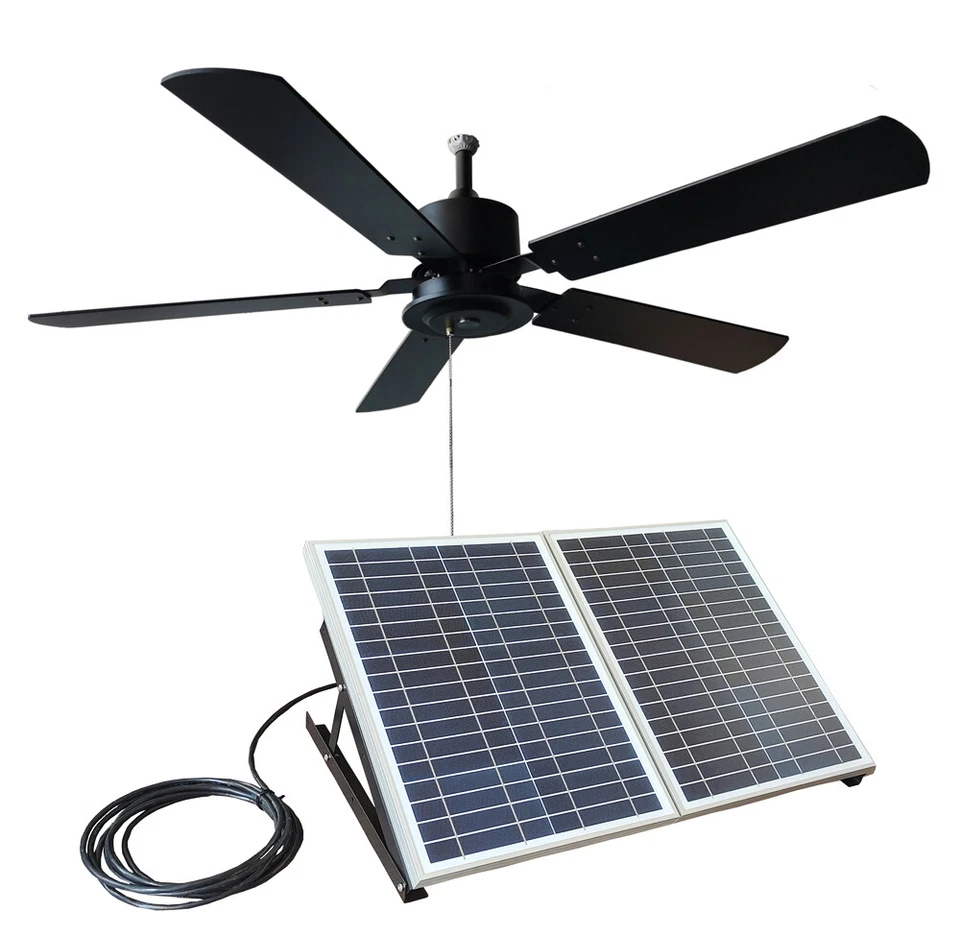 52" outdoor wooden solar ceiling fan 40W solar panel for porches patios gazebos - Image 2 of 4