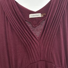 Calvin Klein Dress Size 10 Purple Burgundy Wine Red Pin Tucked V Neck Pockets