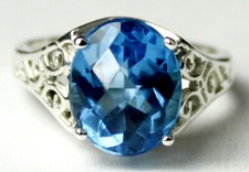 6 carat SWISS BLUE TOPAZ Sterling Silver Ladies Ring - Handmade   SR057