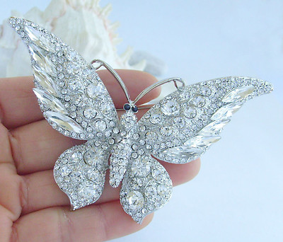 Gorgeous Butterfly Brooch Pin Clear Rhinestone Crystal Pendant EE04538C13