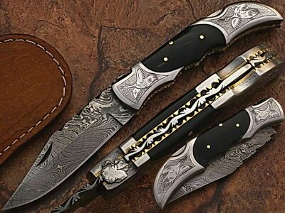 Eye Catching Damascus Steel Folding Knife, Hand Made, DB-5062-ENG