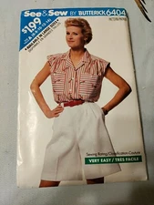 6404 BUTTERICK See & Sew - BLOUSE & SHORTS - Sz 6/8/10/12/14 B 30.5-36"