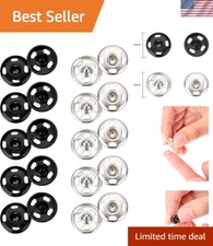 100 Sets 10mm Sew-on Snap Buttons - Black & Silver Fasteners for Clothing