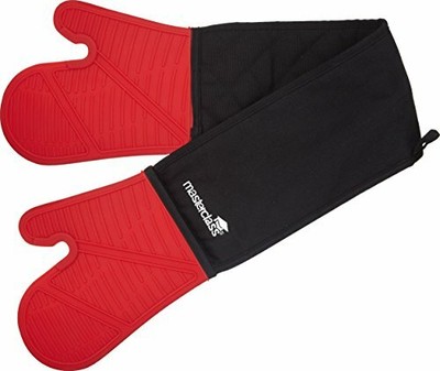 MasterClass Double Oven Glove, SiliconeCotton, BlackRed, Double