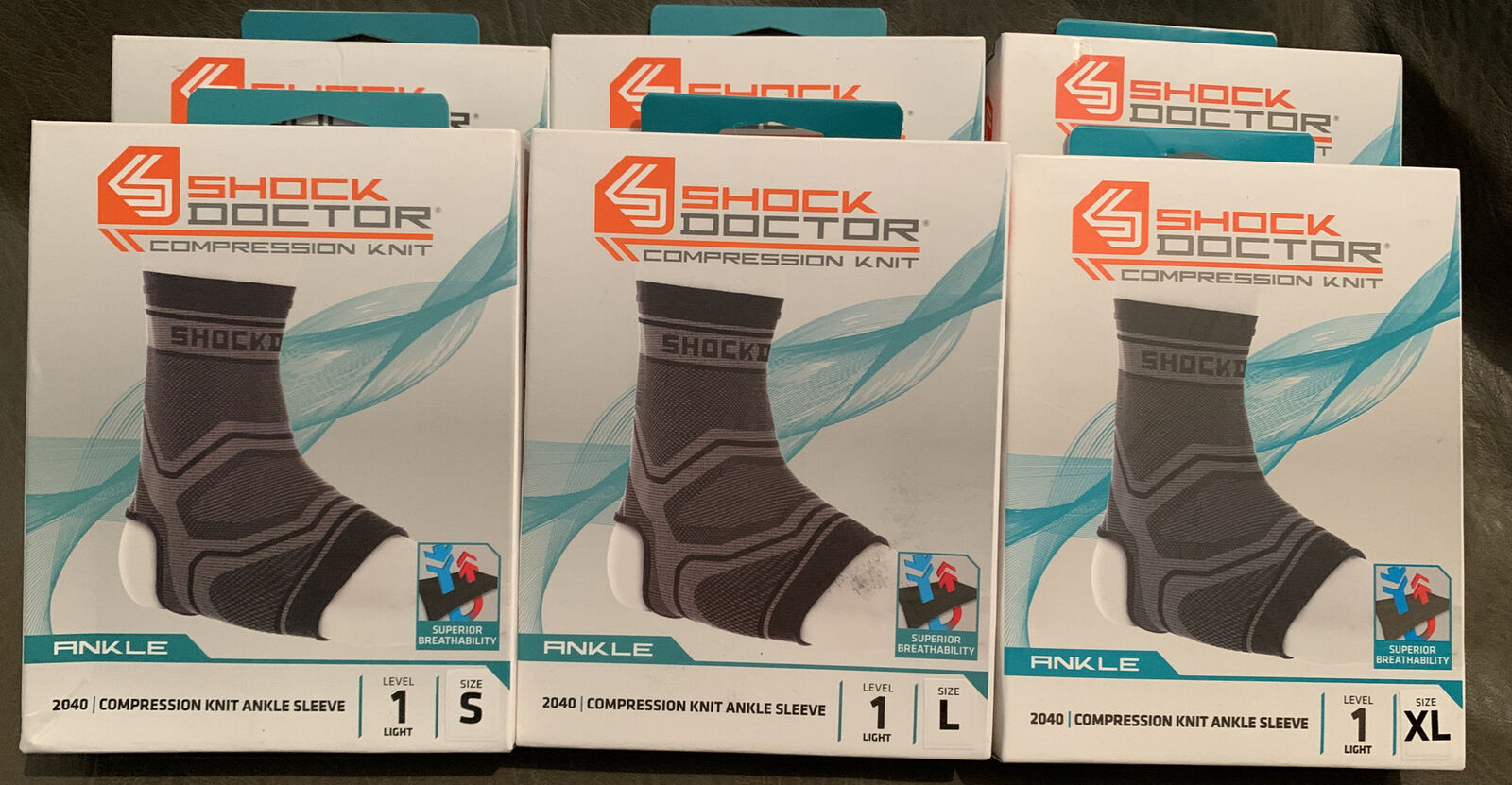 Shock Doctor 2040 Compression Knit Ankle Sleeve Single BlackGrey Lot Of 6 S,L,XL