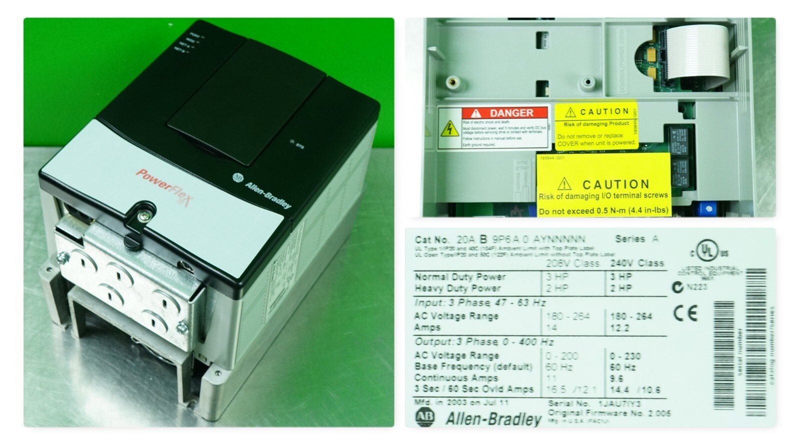 Allen-Bradley 20AB9P6A0AYNNNNN PowerFlex 70 3 HP 240 VAC FRN 2.005 Tested