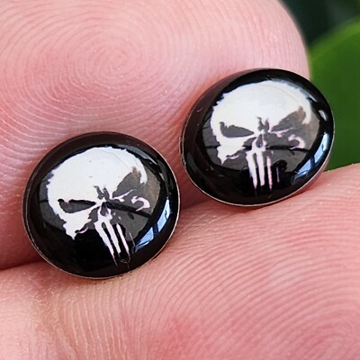Boucles D'oreilles Clous Crâne Punisher - Acier Chirurgical 316L - 10mm - Neuf