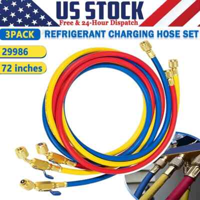 29986 Plus II 1/4'' Red Blue Yellow Charging Hose Compact Ball Valve 72'' 3 Pack