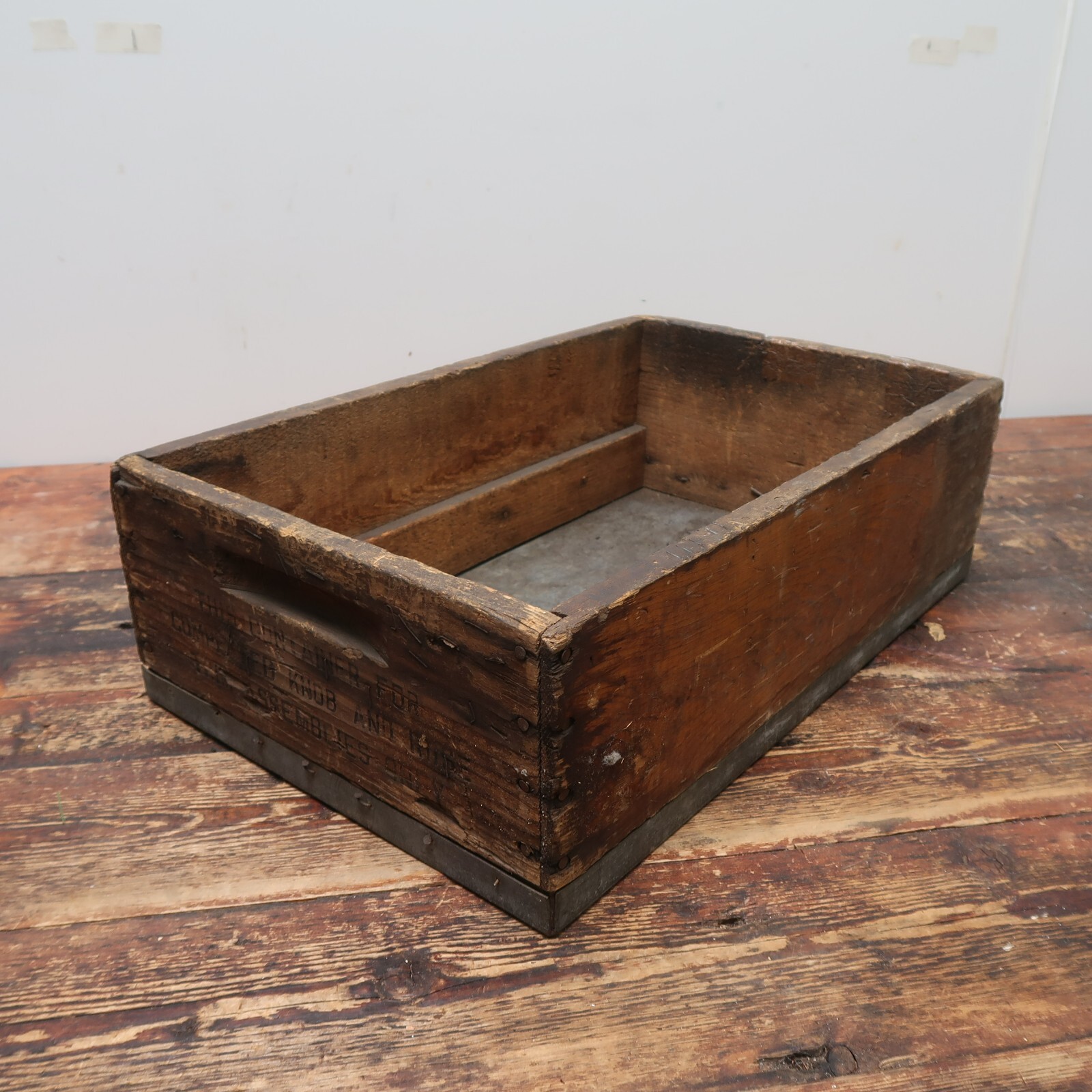Antique Bin Crate Industrial Wood Box Bottom Plate Made Of Tin