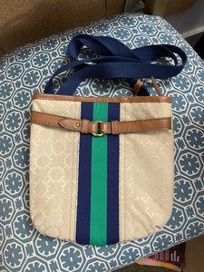 navy striped purse
