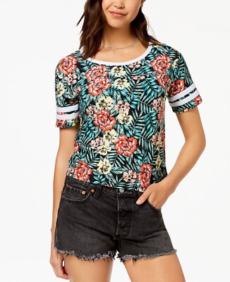 Ultra Flirt Juniors' Printed Football T-Shirt Pullover Floral Size M