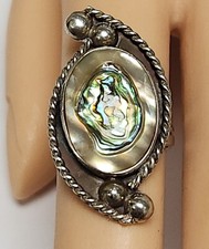 Vintage Abalone Shell Sterling Silver Ring Size 5 Eagle 3 Mark Mexico