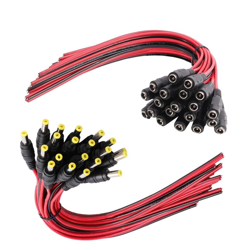 40 Pcs DC Power Cable 12V 5A Plugs 20 Male 20 Female Connectors For CCTV Camera