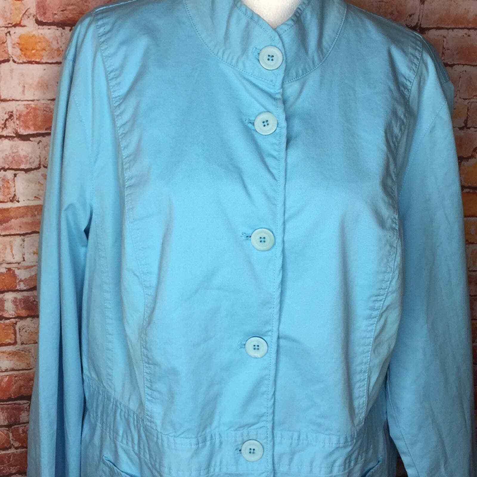 Talbots Sky Blue Button Down Mandarin Collar Jack… - image 3