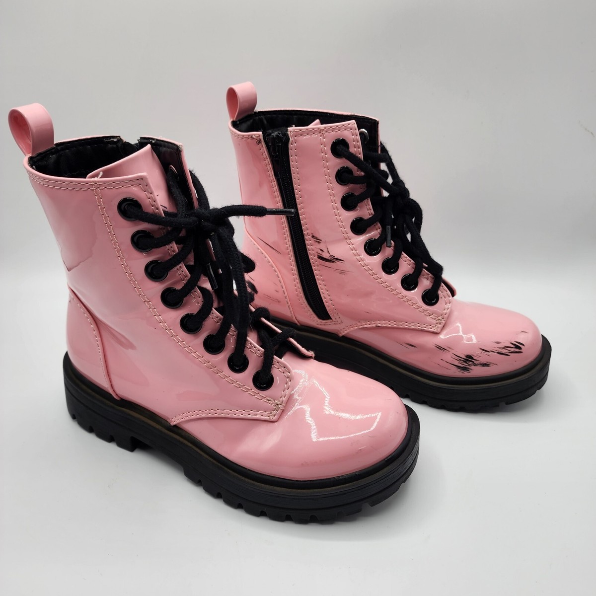 Soda Pink Combat Ankle Boots Lace up Side Zipper Women Size M 