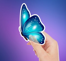 NEW- Blue Butterfly Vinyl Sticker Decal Elegant Nature 1.9 x 3 INCHES