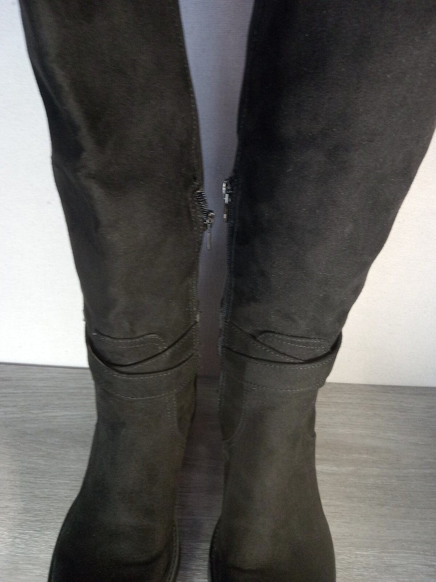 Guess Knee High Block Heel Suede Like Riding Boots Black Women's Size