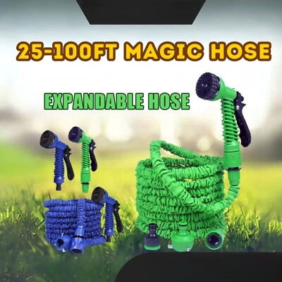 Expandable Garden Hose Pipe Anti Kink With 7 Function Water Spray Gun Magic Hose