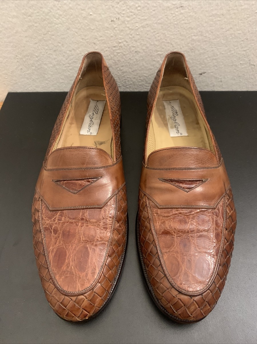 Mezlan Genuine Crocodile Brown Leather Penny Loafer Slip On Dress Shoe SZ 11.5 M Vintage Mezlan Exotic Crocodile and Leather Dress Shoes Mens  main image 3