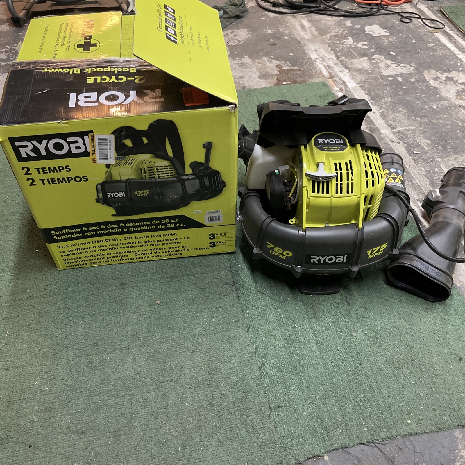 Ryobi RY38BP 175 MPH 760 CFM 2 Cycle Backpack BlowerFREE SHIPPINGFOR