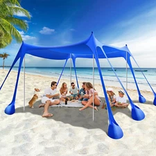Beach Tent Sun Shelter, Beach Canopy Tent Sun Shade UPF50+ Protection with 8 San