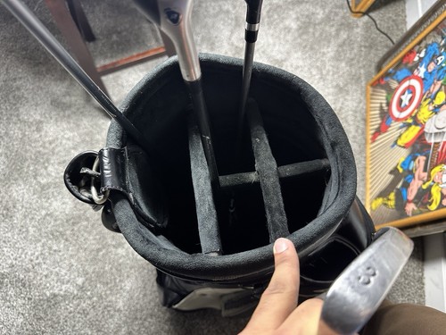 Nike Tour Staff Cart Golf Bag 7-Way Divider Black & White W/ Rain Cover & Clubs - Picture 11 of 16