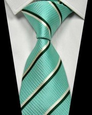 New Classic Striped Turquoise Green 100 Silk Men's Necktie Neck Tie 3.15''8CM
