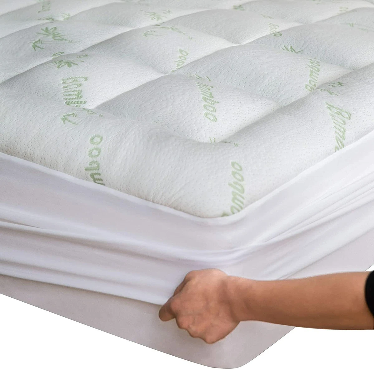 Bamboo Mattress Topper Queen with 1 Pillow Protector Cooling Pillow Top Mattress