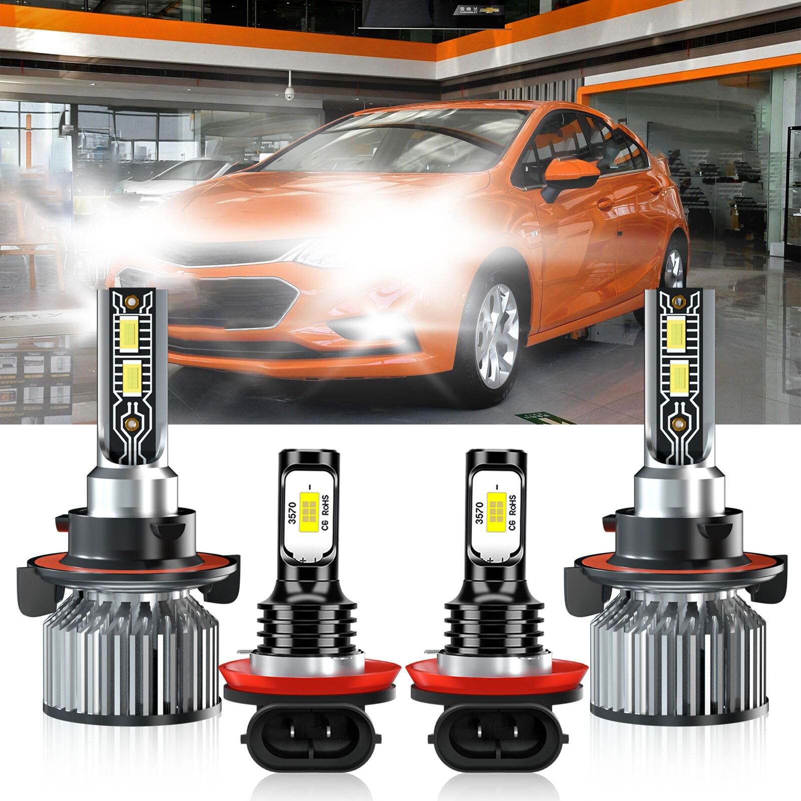 For Chevrolet Cruze 2011-2015 4x LED Headlight High Low Beam+Fog Light Bulb Kit