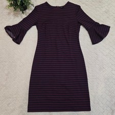 Banana Republic Blue and Burgundy Stripe Bell Sleeve Ponte Knit Sheath Dress, 2