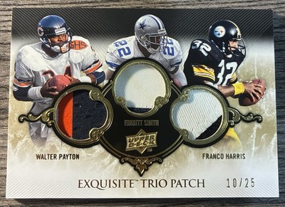 2008 UD Exquisite Trio GAME-WORN Patch Walter Payton Emmitt Smith F. Harris /25