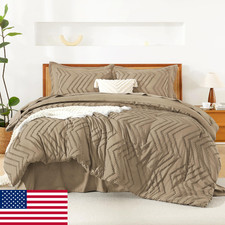 Litanika Oversized King Comforter Set Taupe 7-Piece Boho Tufted Bed in a Bag
