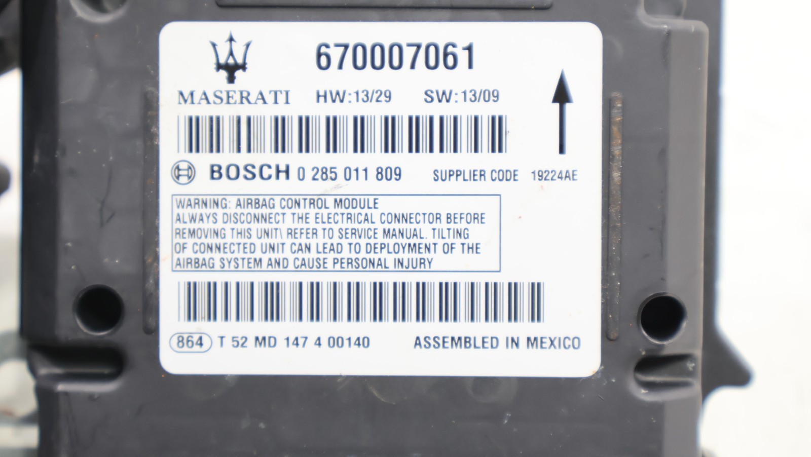 2014 - 2016 MASERATI GHIBLI RESTRAINT DIAGNOSTIC COMPUTER MODULE SRS UNIT OEM