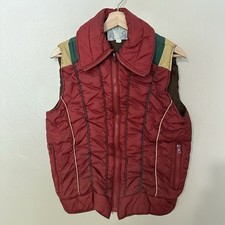 Vtg 70s Puffer Alpine Ski Color Block Puffer Vest Size Small Red Tan Blue Snap