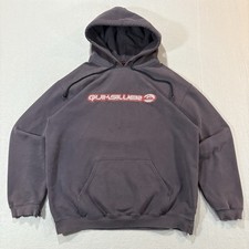 Vintage Quiksilver Hoodie Sweatshirt Sz M 90s Y2K Doublesided Graphic Faded Navy