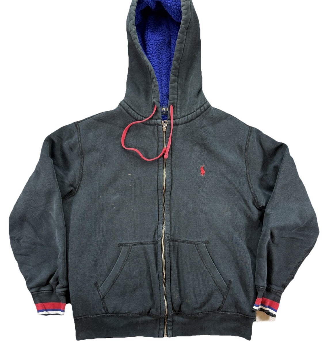 Polo Ralph Lauren Sherpa-Lined Full Zip Hoodie Men's Medium Black Designer Y2K