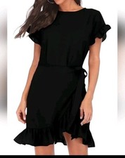 Emma & Michele Blue Navy Ruffle Women's Dress Flutter Short Sleeves Size M NWT