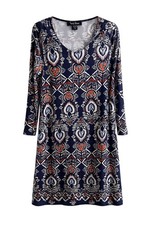 Kaen Kane Women’s Blue Printed Long Sleeve Dress Size Large Runs Big